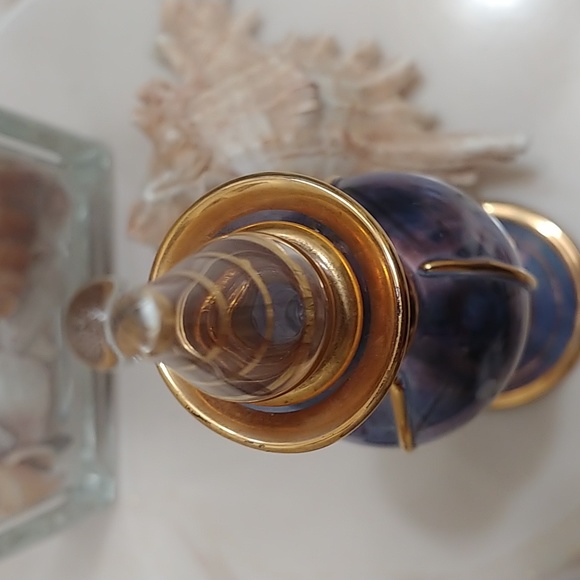 Vintage Blue Gold Glass Medium Egyptian Perfume Bottle - Picture 6 of 9